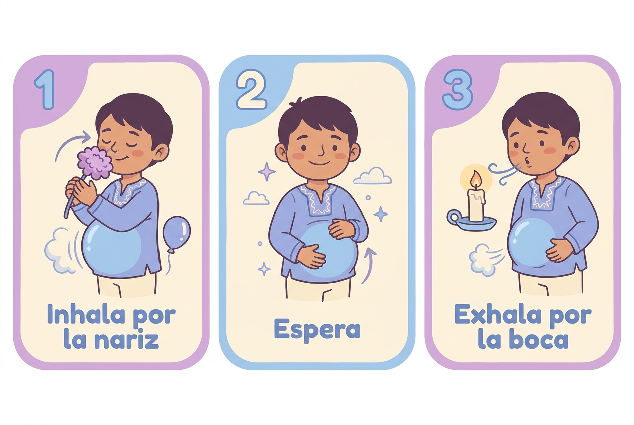 Respiración en 3 pasos: inhala por la nariz, espera, exhala por la boca